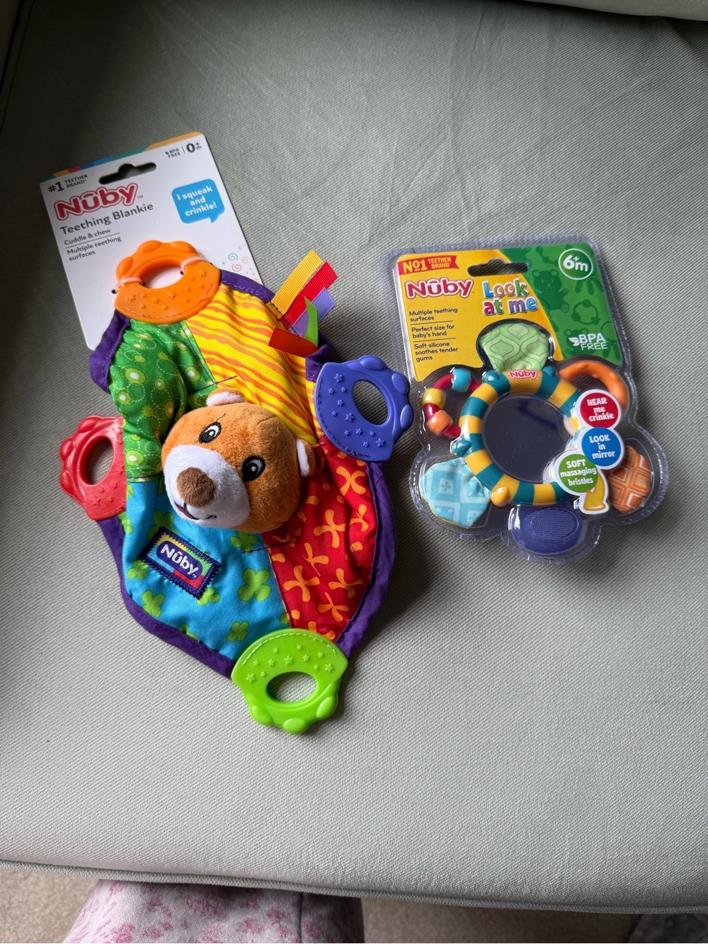Nuby Multicolor Teething Blankie with Teether Toy -